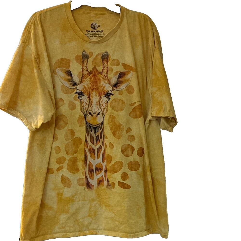 The Mountain Giraffe T Shirt Mens 2XL Yellow Tie Dye Big Face Animal Graphic Tee
